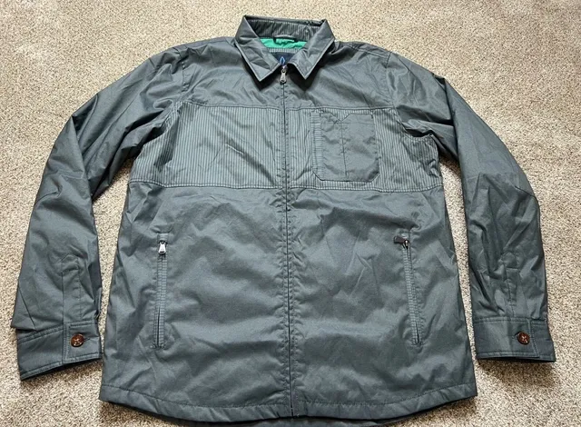 prAna Hardwin Shirt Jacket Size L Gray Quilted Lined Full Zip