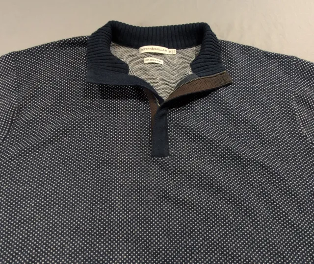 Peter Millar Quarter-Zip Sweater Size M 100% Merino Wool Navy Polka Dot Golf