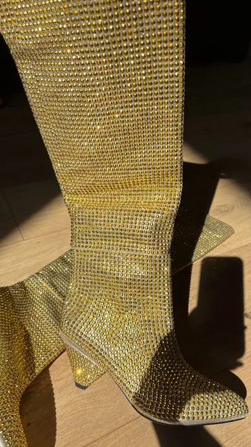 Sparkling Crystal Knee High Gold Boots Women With... From ...