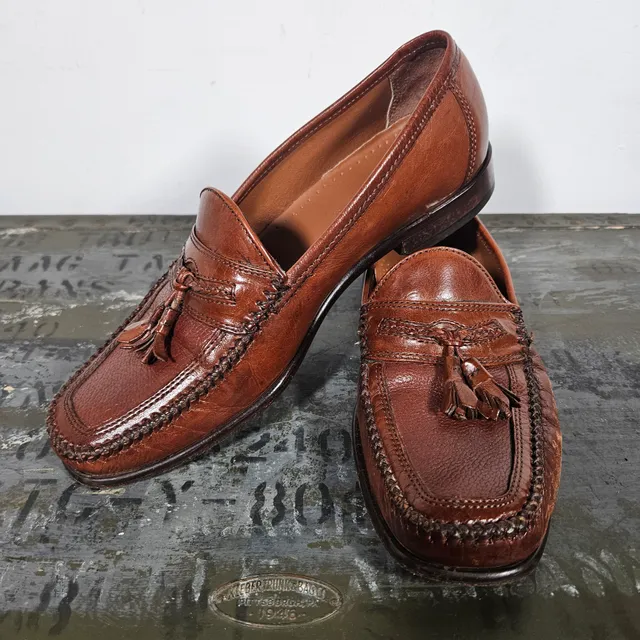Bostonian Men's Brown Leather Woven Tassel Loafer Dress Shoes