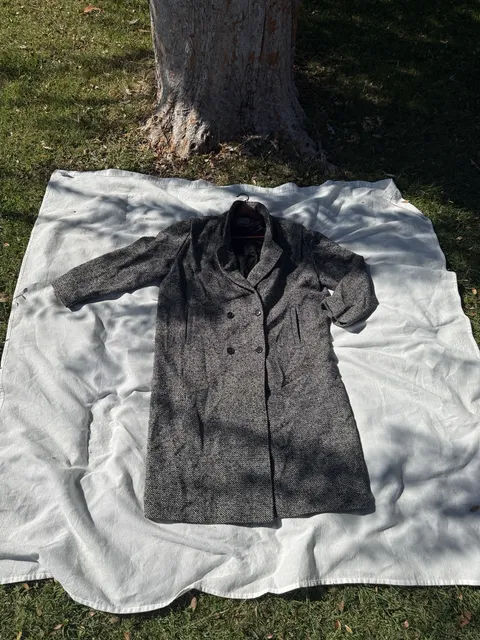 Vintage 90s Academia HerringBone Wool Long Trenchcoat