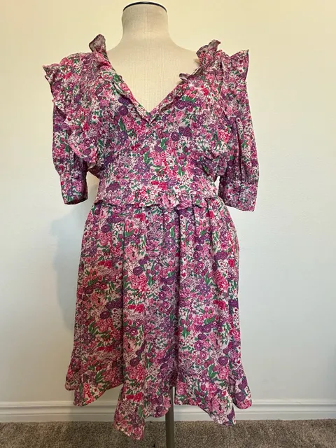 For Love & Lemons Floral Dress Size XS Pink Ruffle Mini