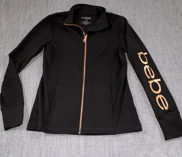 Bebe Sport Full Zip Jacket Size S Black Rose Gold