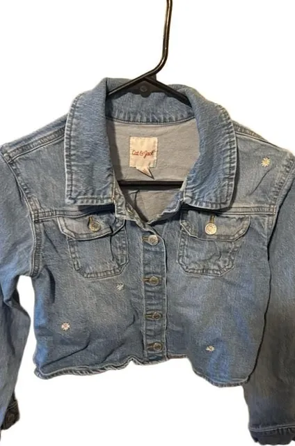 Cat & Jack Denim Jacket Size L 10/12 Floral Embroidered Blue
