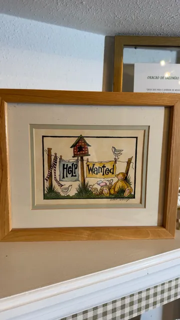 Beth Yarbrough Framed Art Print Help Wanted Country Folk Art Teddy Bear