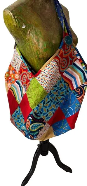 Handmade Cotton Patchwork Hobo Bag Multi Color Boho Style
