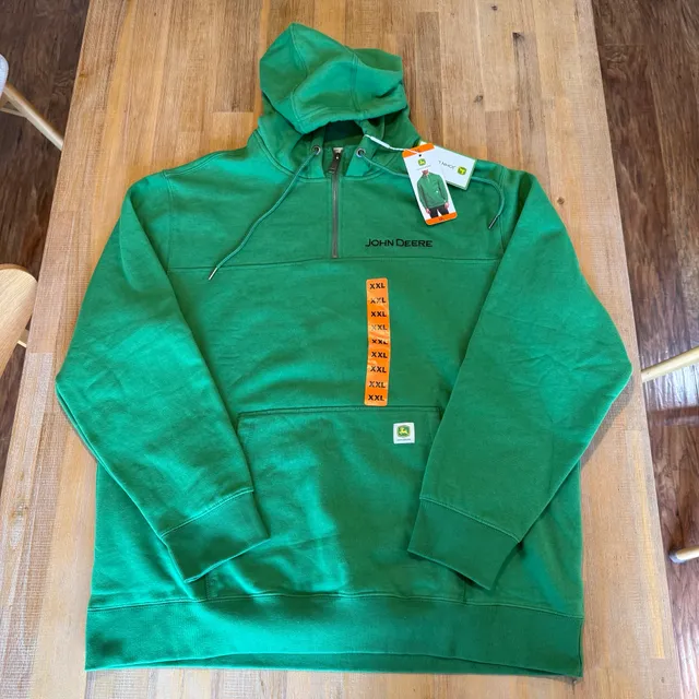 John Deere Mens XXL Quarter Zip Hoodie Green Heavyweight Pullover Sweatshirt NWT