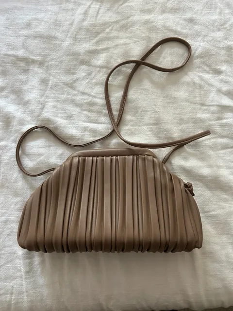 Unbranded Brown Faux Leather Ruched Frame Clutch Crossbody Bag