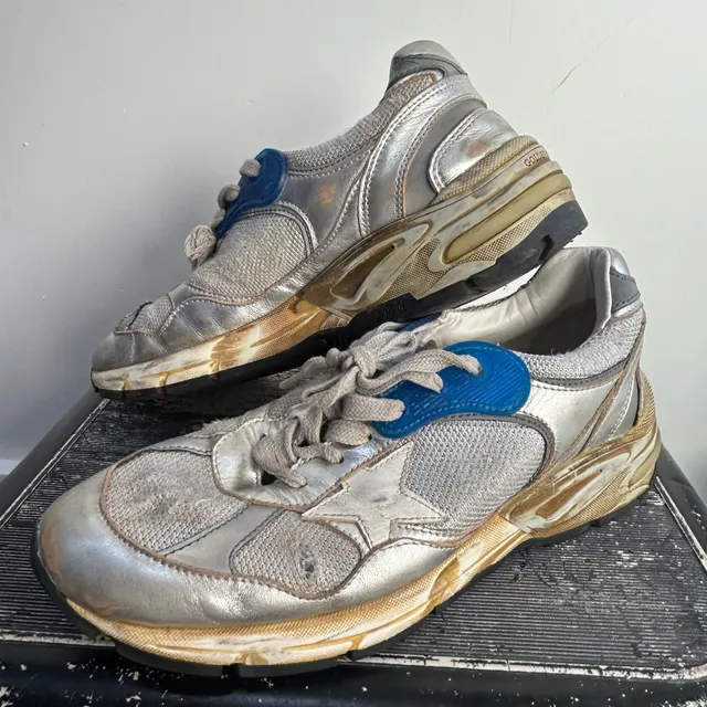 Golden Goose Dad-Star Sneakers Silver Metallic Leather SZ mens 6-6.5 women 8-8.5