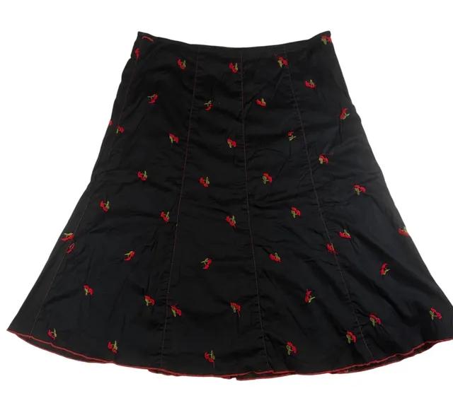 Soulmates Embroidered Cherry Skirt Black Red Cotton Y2K