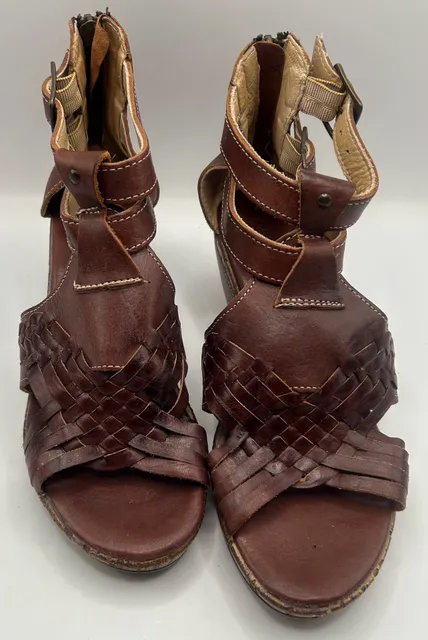 Redhawk Leather Co. Wedge Sandals Size 9 Brown Woven Leather