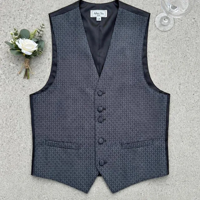 After Six Geometric Diamond Tuxedo Vest Size LR Black Brocade