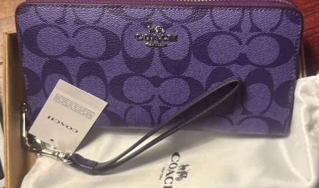 Coach Signature Purple Long Zip Around Wallet or Wristlet