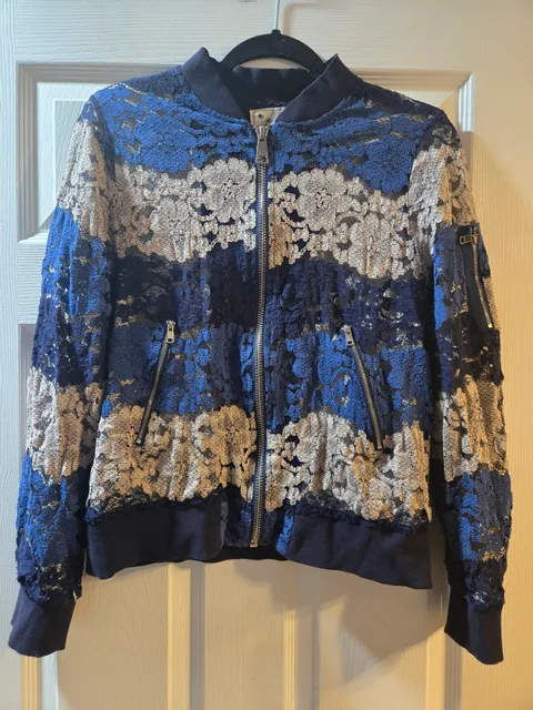 It Girl Lace Bomber Jacket Size S Blue