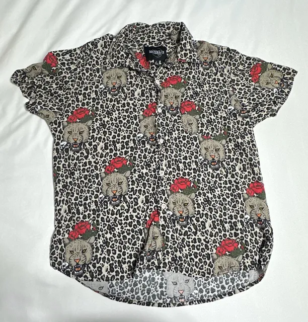 Brooklyn Standard Panther Rose Short Sleeve Button Down Size L