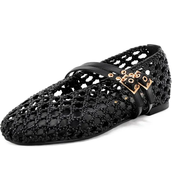Woven Mary Jane Flat Size 10 Black