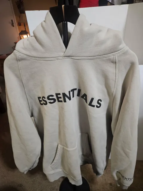 Fear of God Essentials Hoodie Size M Beige Pullover Sweatshirt