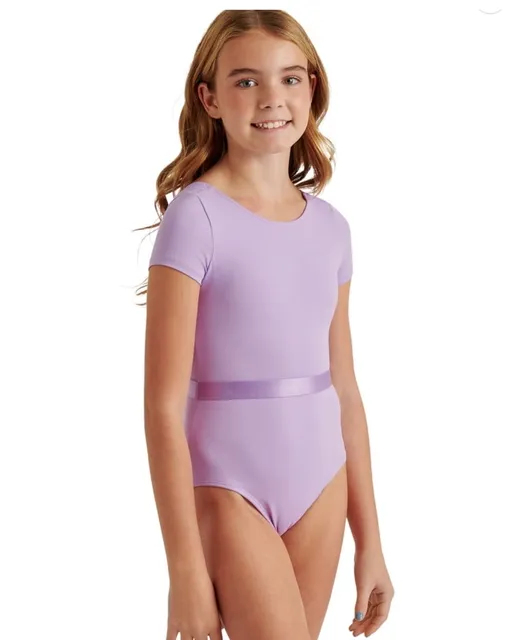 NWT Justice Cap Sleeve Leotard with Ribbon WB Size XL (16/18) Purple