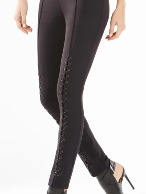 BCBGMaxAzria Elin Lace-Up Leggings Size M Black