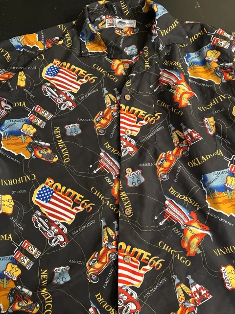 Passion Route 66 Map Hawaiian Shirt Size XXL Black Button Front