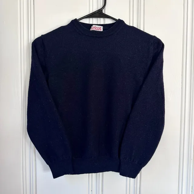 Tricot Sweater Size 52/L Black Italian Wool Crewneck