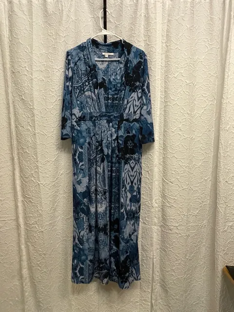 Chicos Blue Floral Paisley Mixed Print Maxi Dress Sz-1 US Sz Medium 8 Resortwear