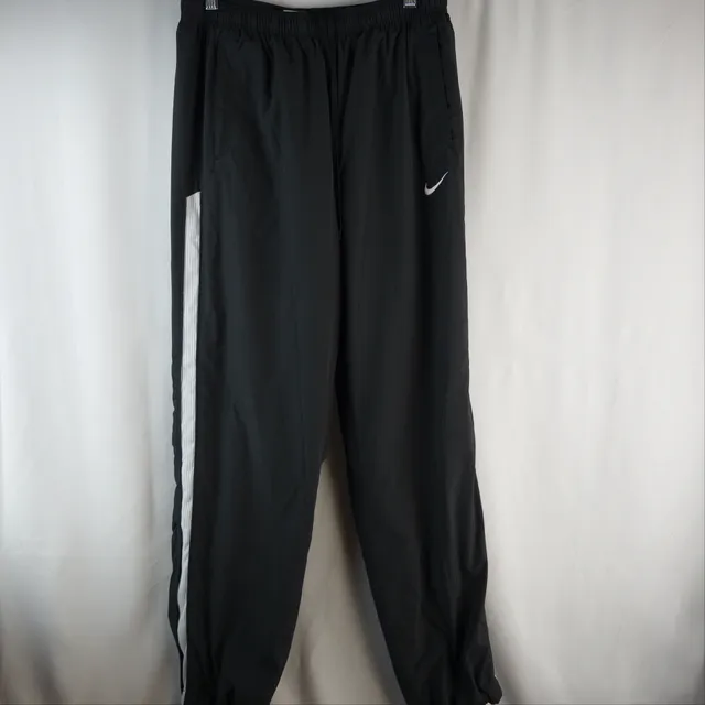 Nike Track Pants Size L Black Windbreaker Nylon Swoosh Side Stripe