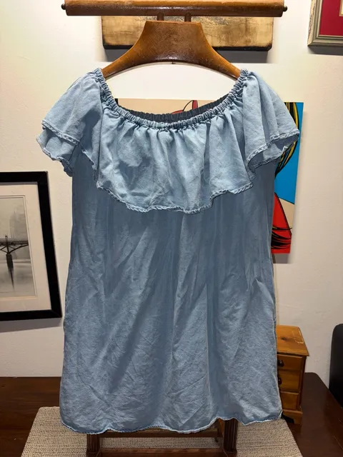 Zara Woman Off The Shoulder Mini Dress Tunic Ruffled Blue ...,