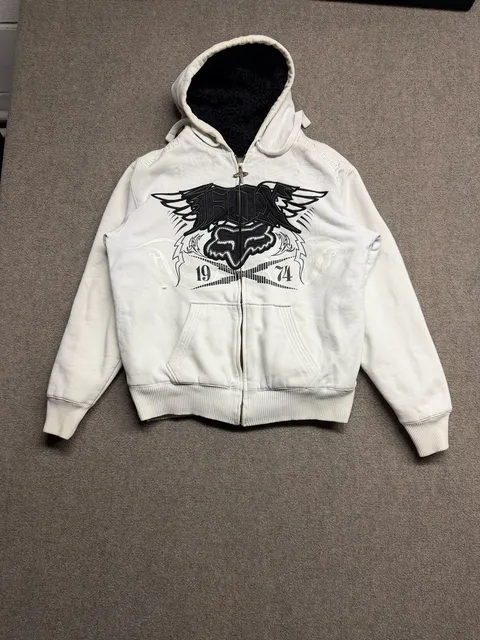 Fox Racing Sherpa Lined Zip Up Hoodie White Black