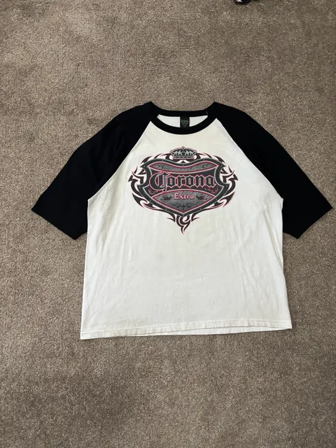 Corona Extra Raglan T-Shirt Size 2XL Black White Graphic Tee