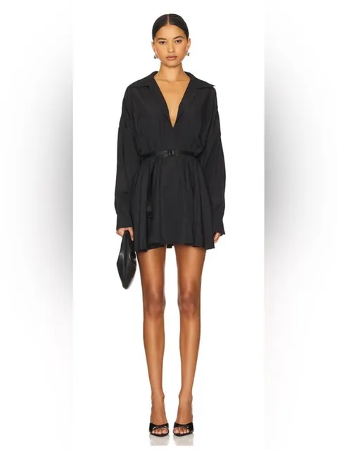 Oversized Shirt Flared Mini Dress in Black