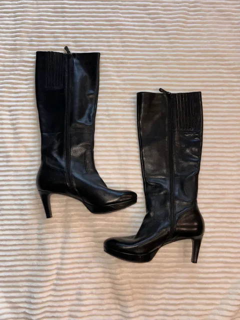 Rockport KS8580 Knee High Boots Size 8 Black Leather Heeled Riding