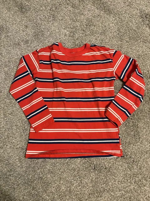 H&M Striped Long Sleeve T-Shirt Size 8/10 Red Navy White Cotton