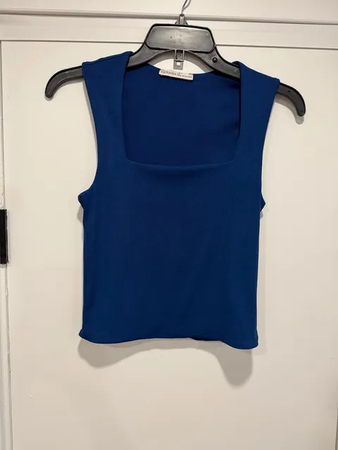 Zenana Tank Top Size S Royal Blue Ribbed Knit Square Neck