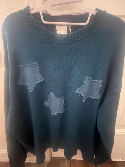 NWT Serra Blue Star Patch Knit Sweater