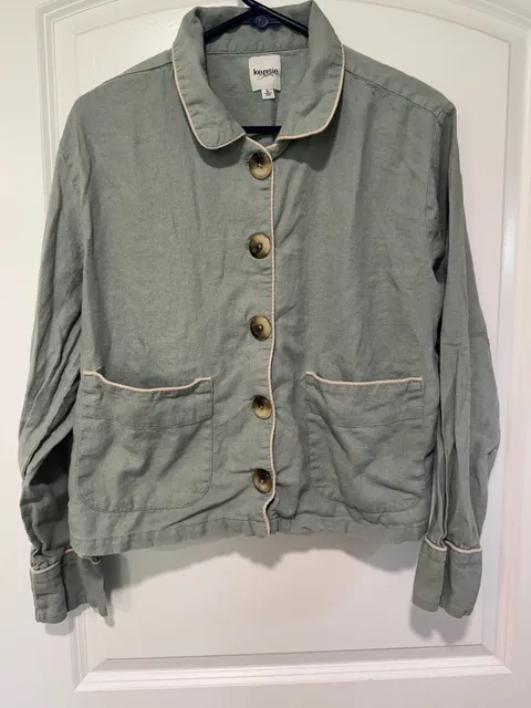 Sage Green Linen Blend Jacket Coastal Grandma Cottagecore Barn Size L