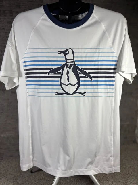 Original Penguin Graphic T-Shirt Size L White Blue Striped