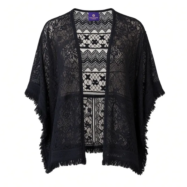 Curations Caravan Black Lace Kimono Size M Shrug Cardigan Cover Up