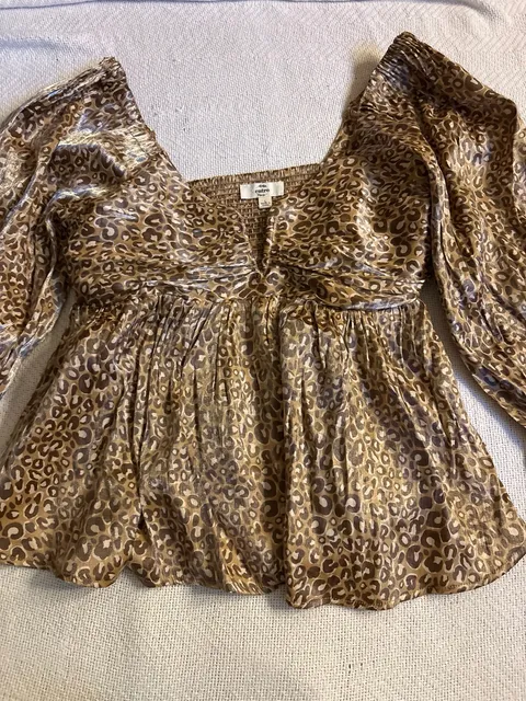 Entro Top Size L Leopard Print Metallic Long Sleeve Blouse