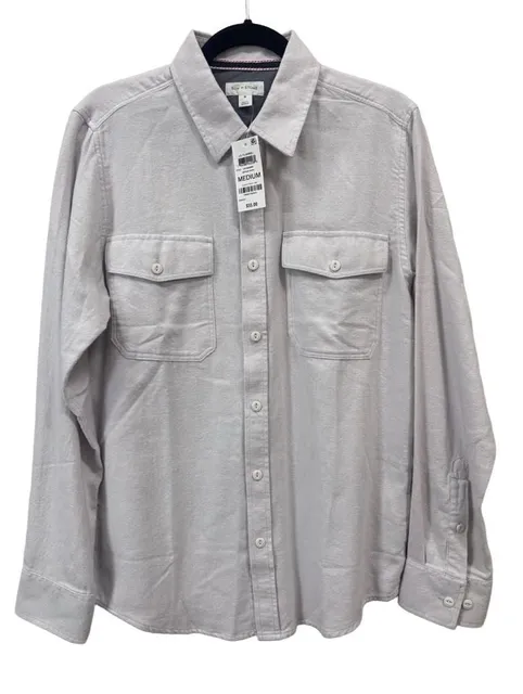 Sun + Stone LS Flannel Vintage White Long Sleeve Shirt Sz M