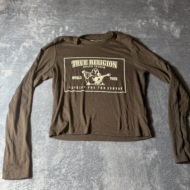 True Religion World Tour Long Sleeve Ribbed Shirt Medium Brown