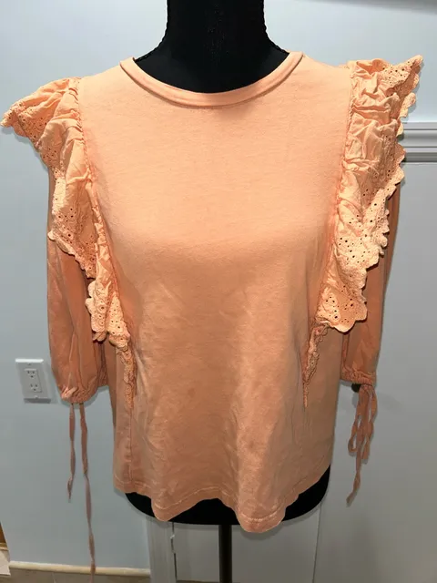 SHEIN Eyelet Ruffle Top Size S Peach Long Sleeve