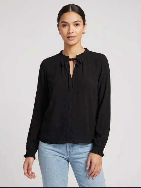 Republic Black Ruffle Neck Long Sleeve Blouse