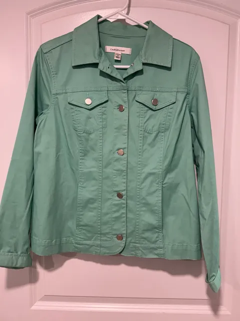 Mint Green Stretch Denim Jacket Button Front Coastal Preppy Casual Size S