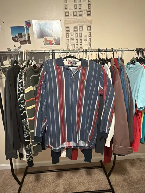 Chaps Ralph Lauren Striped Long Sleeve Rugby Polo Size L Blue Red Green