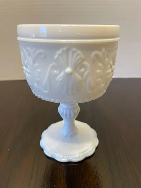Vintage Indiana Milk Glass Pedestal Compote (Ring of Fire Opalescent)