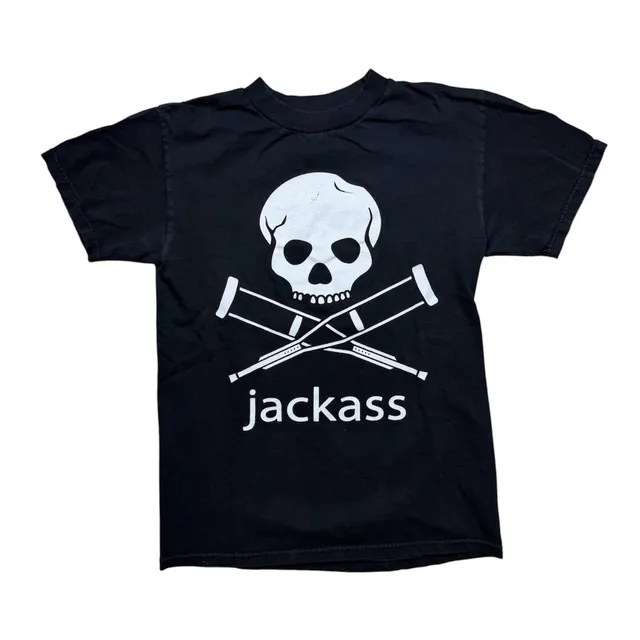 Jackass Skull And Crutches Logo T-Shirt Size S Black