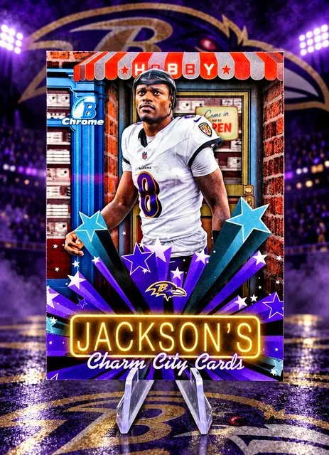Bowman Chrome Lamar Jackson Charm City Cards Hobby NFL Football Card Ravens NEW