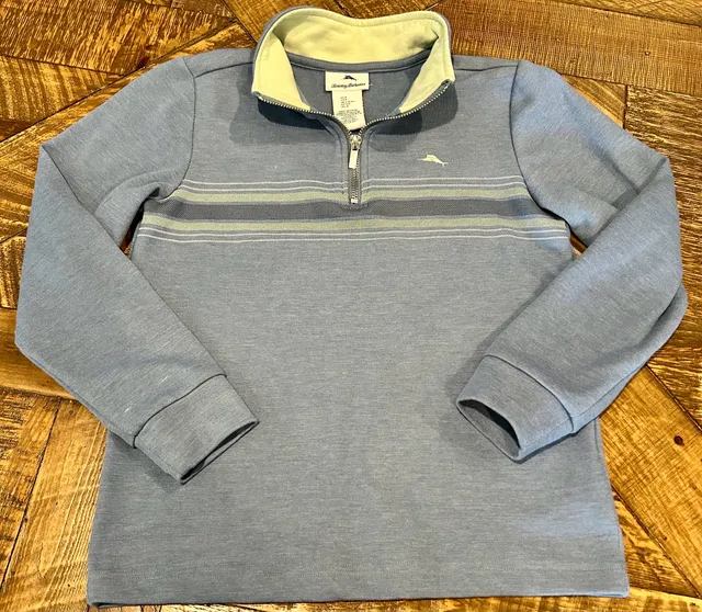 Tommy Bahama Quarter-Zip Pullover Size 8 Blue Striped LS Shirt