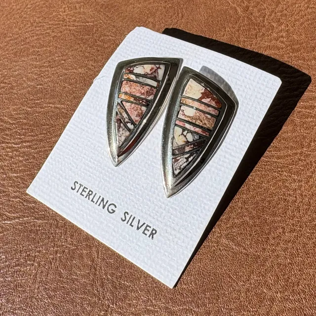 Gorgeous Southwestern Sterling Silver Wild Horse Inlay Stud Earrings